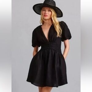 Anthropologie Katerina  black Mini Dress with Button Front